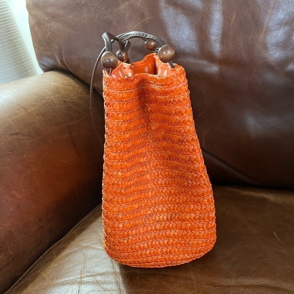 Croft and Barrows Orange Weave Shoulder Bag with polkadot lining approx, 9”x8” - Picture 8 of 13